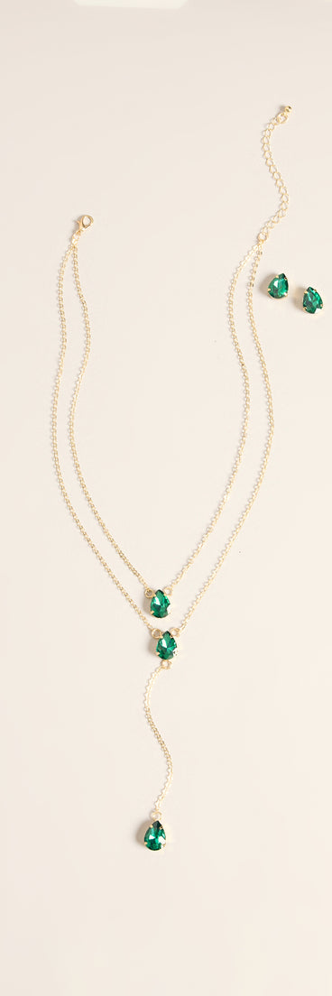 Drop Detail Gemstone Necklace And Earrings Set