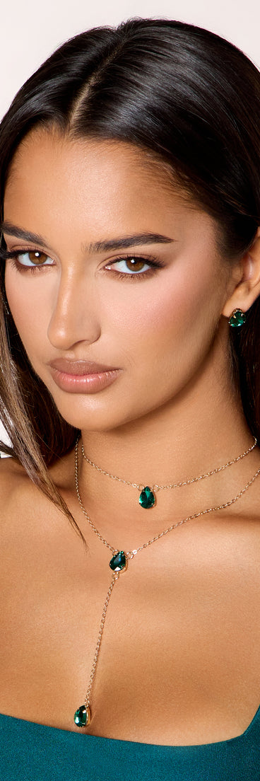 Drop Detail Gemstone Necklace And Earrings Set