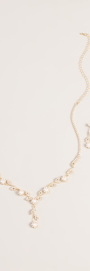 Catch The Light Floral Rhinestone Necklace And Earring Set
