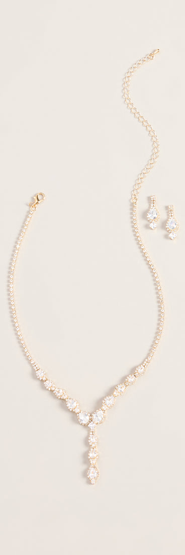 All Eyes Here Teardrop Rhinestone Necklace And Earring Set