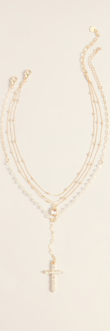 Blessed With Layers Pearl Cross Necklace Set