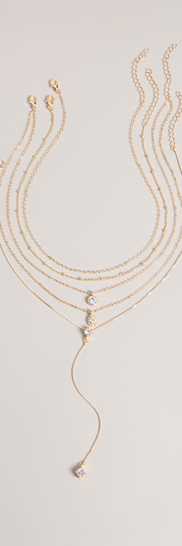 Layered To Shine Rhinestone Lariat Necklace Set