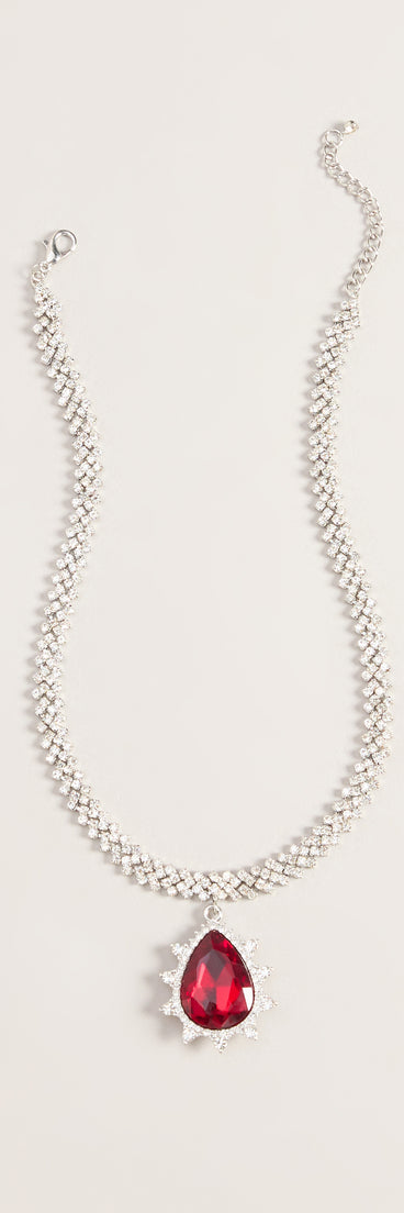 Drama On Display Rhinestone Teardrop Pendant Necklace