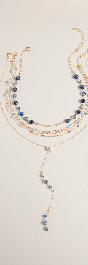 Layered Up Stone Beaded Lariat Necklace Set