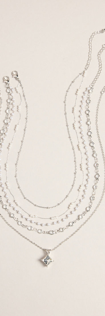 Five Deep Pearl Rhinestone Layered Necklace Set
