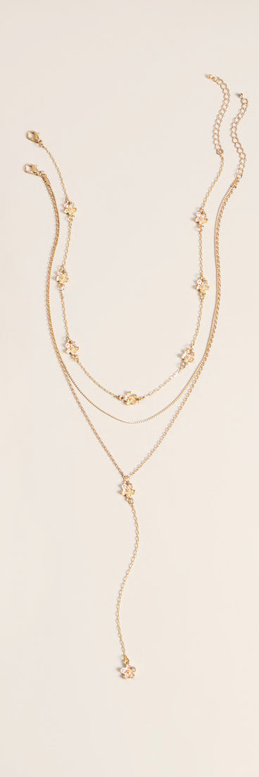 Bloom Line Rhinestone Flower Layered Necklace Set