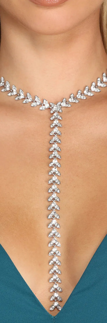 Rhinestone Leaf Lariat Necklace