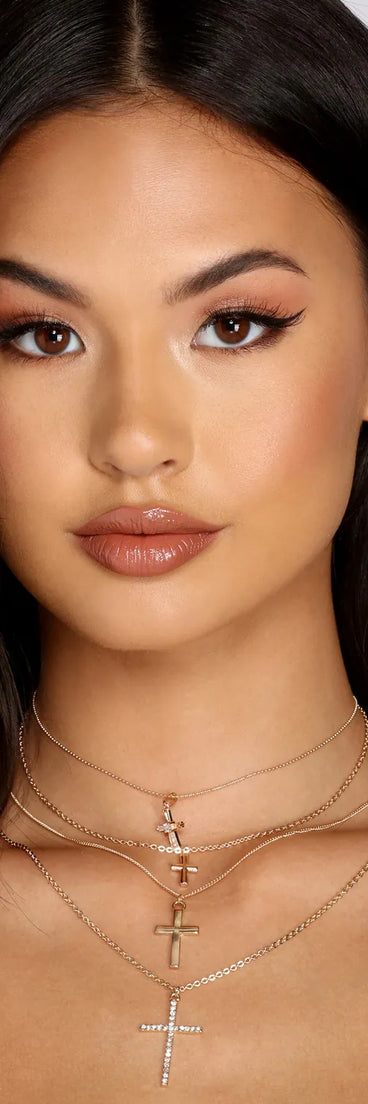 Cross Charm Pendant Necklace Set