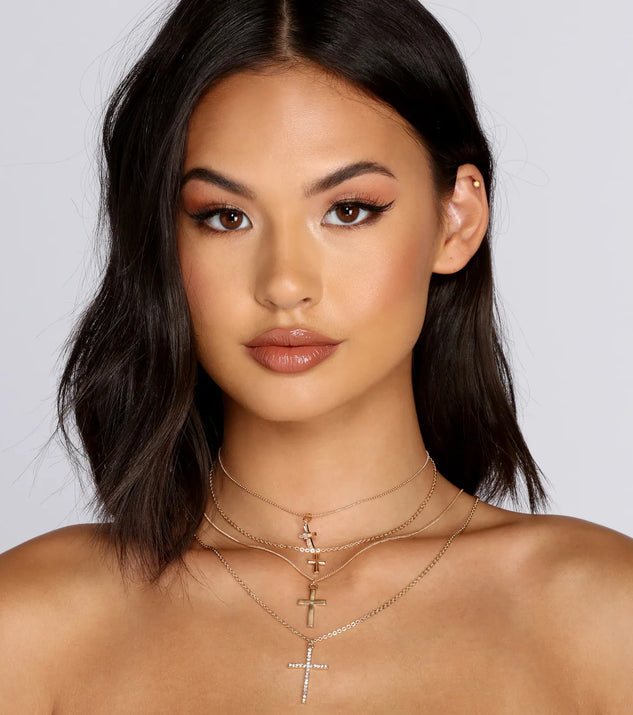 Cross Charm Pendant Necklace Set