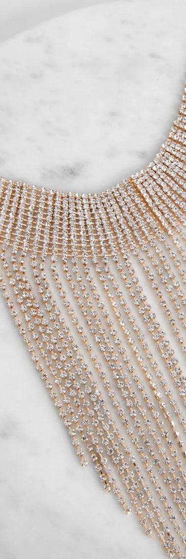 Oh She Extra Rhinestone Fringe Necklace