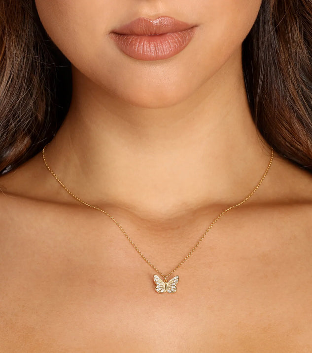 18K Dipped Butterfly Cubic Zirconia Charm Necklace