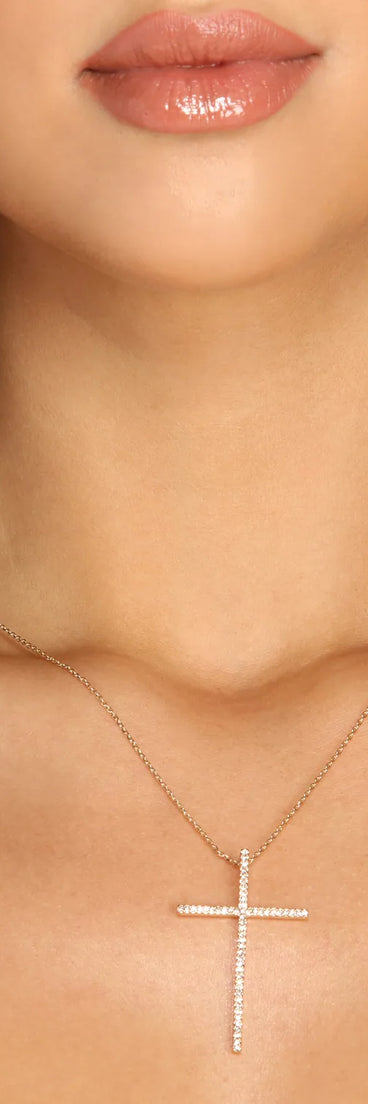 Blessed Long Rhinestone Cross Necklace