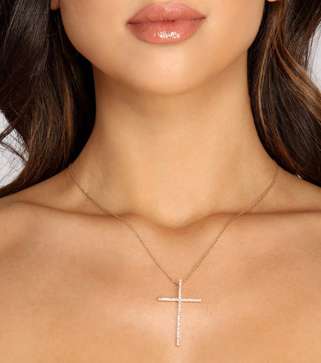 Blessed Long Rhinestone Cross Necklace