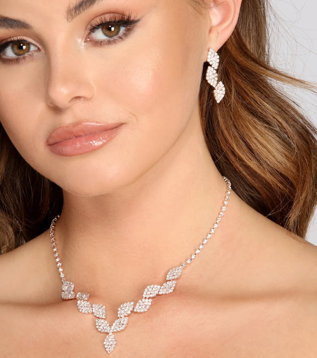 Leafy Lustre Rhinestone Necklace Set