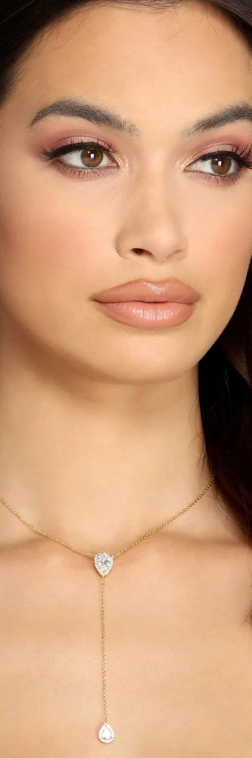 Cubic Zirconia Lariat Teardrop Necklace Set