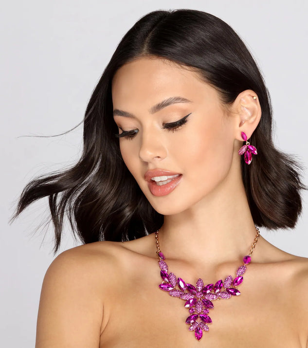Floral Gemstone Statement Necklace Set