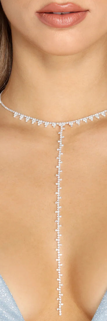 Clustered Rhinestone Choker Lariat Necklace