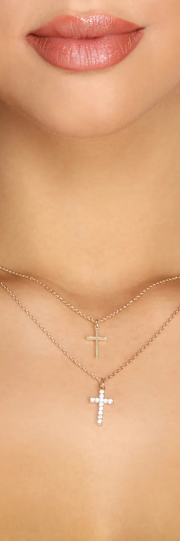 Double Cross Pendant Cubic Zirconia Necklace