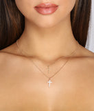 Double Cross Pendant Cubic Zirconia Necklace