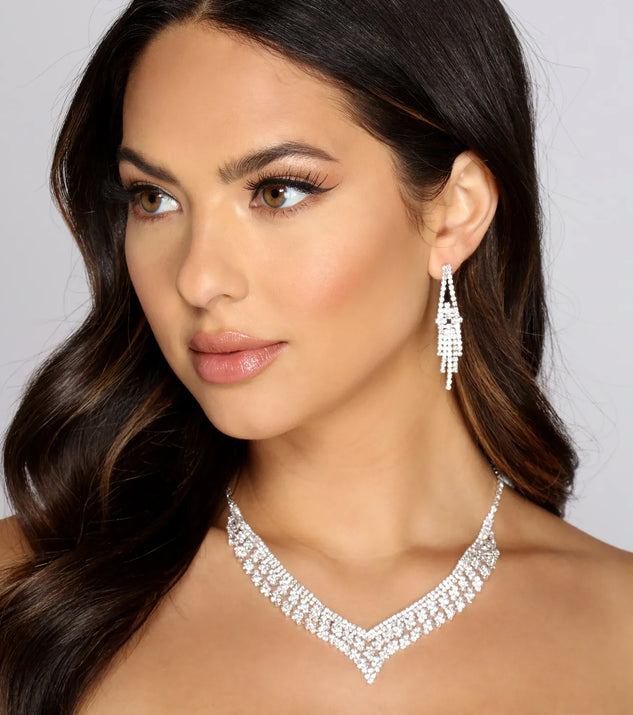 True Love Silver Rhinestone Necklace Set