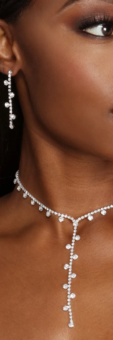 Irreplaceable Rhinestone Lariat Necklace + Earring Set