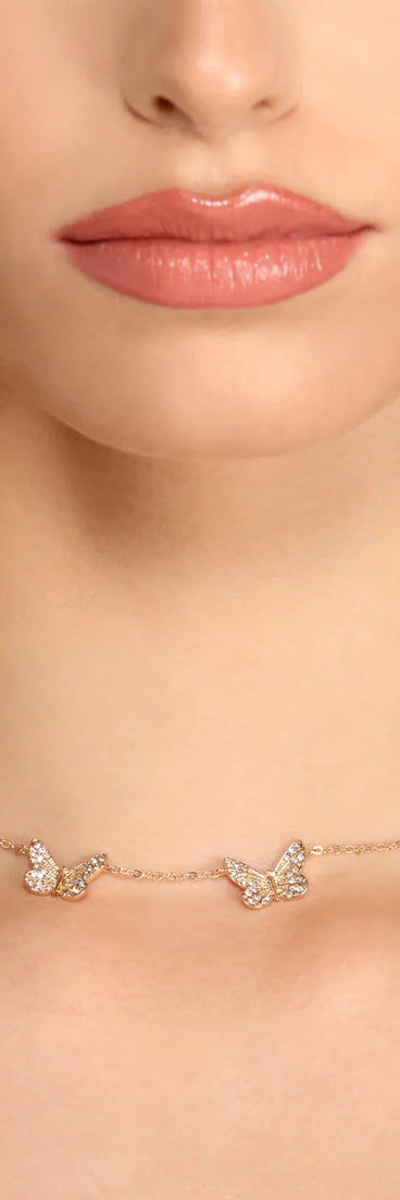 Social Butterfly Rhinestone Choker Necklace