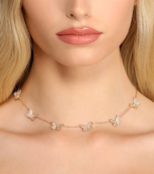 Social Butterfly Rhinestone Choker Necklace