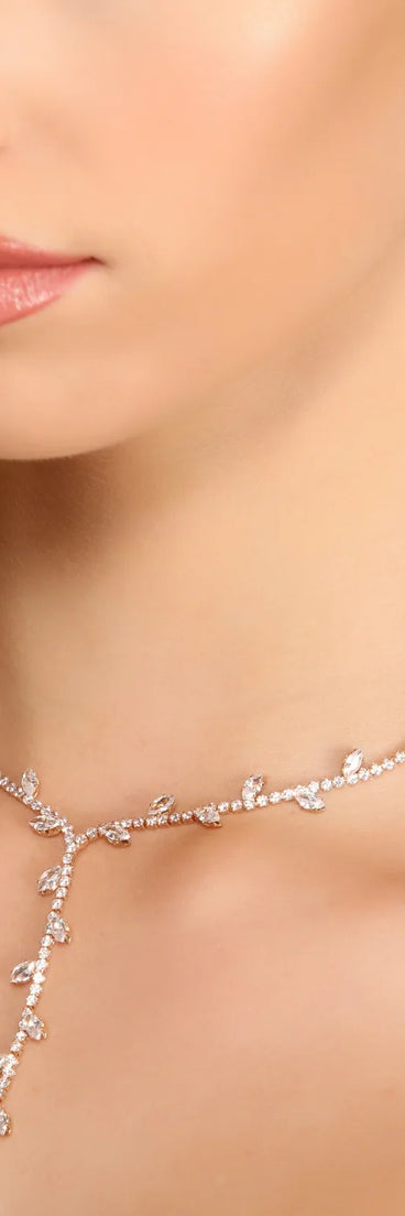 Cubic Zirconia Leaf Necklace And Earrings Set