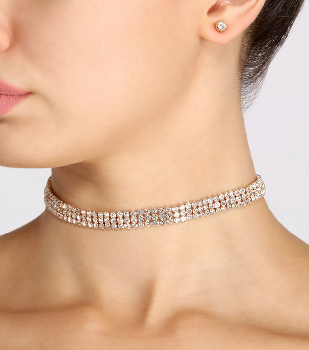 Live for the Moment Rhinestone Choker + Stud Set