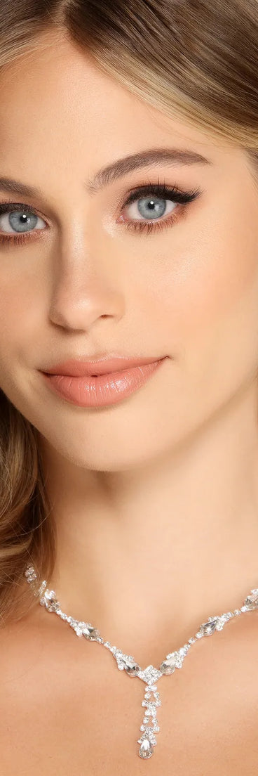 Luxe Rhinestone Lariat Necklace And Duster Earring Set