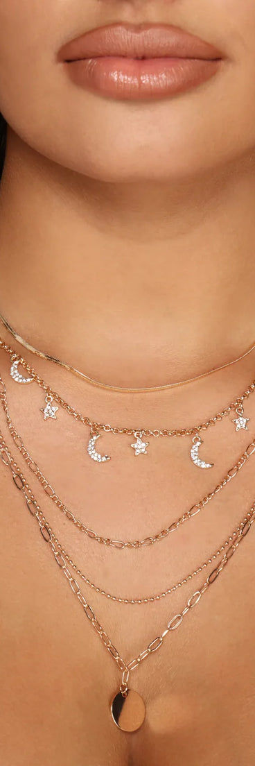 Trendy Five Row Layered Charm Necklaces