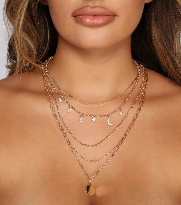 Trendy Five Row Layered Charm Necklaces