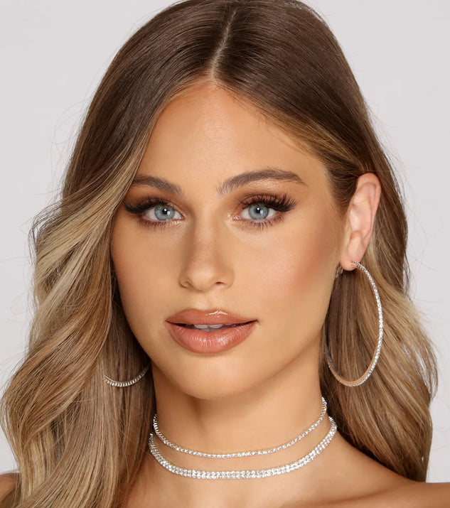 Rhinestone Luxe Multi Choker And Hoops Set