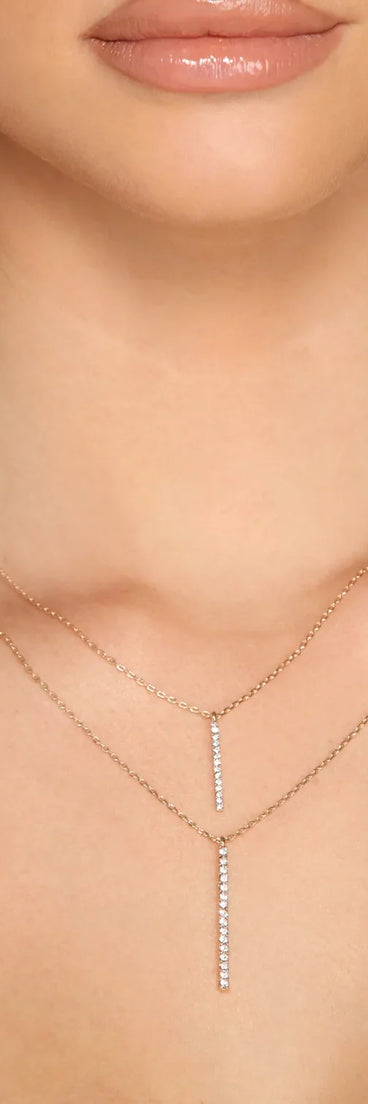 Double Row Rhinestone Bar Charm Necklace