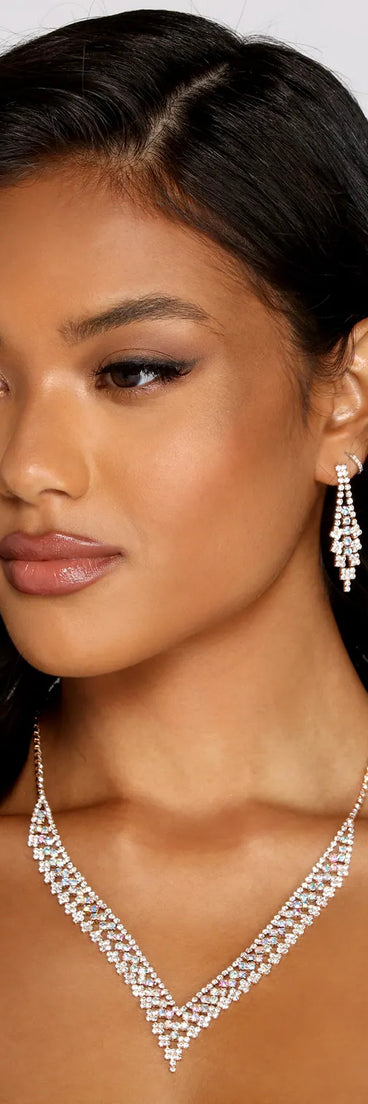 Elegant Beauty Rhinestone Necklace and Earrings Set