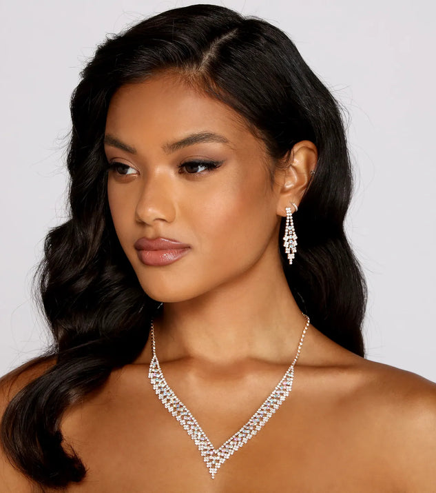 Elegant Beauty Rhinestone Necklace and Earrings Set
