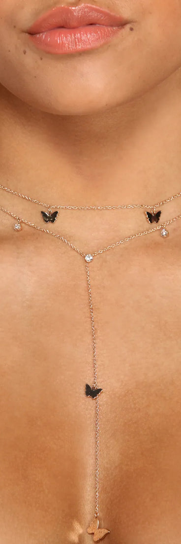Dainty Butterfly Charm Lariat Choker