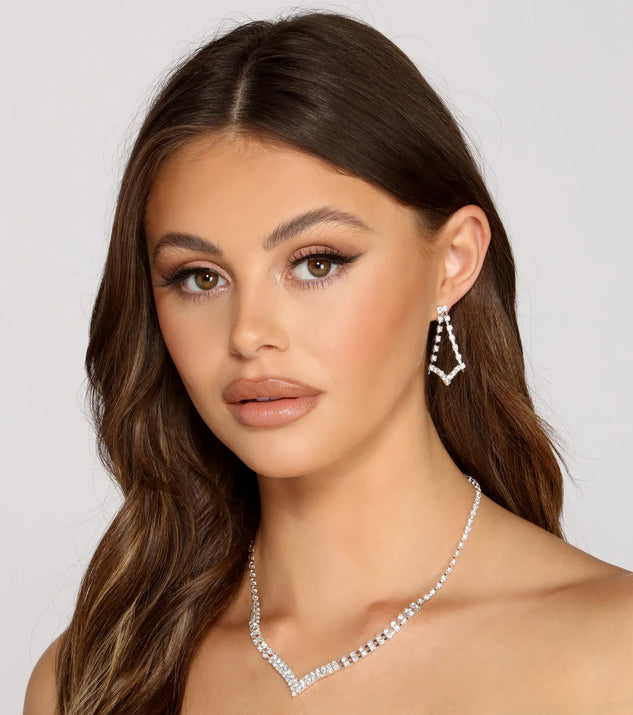 Dainty And Chic Rhinestone Necklace And Earrings Set