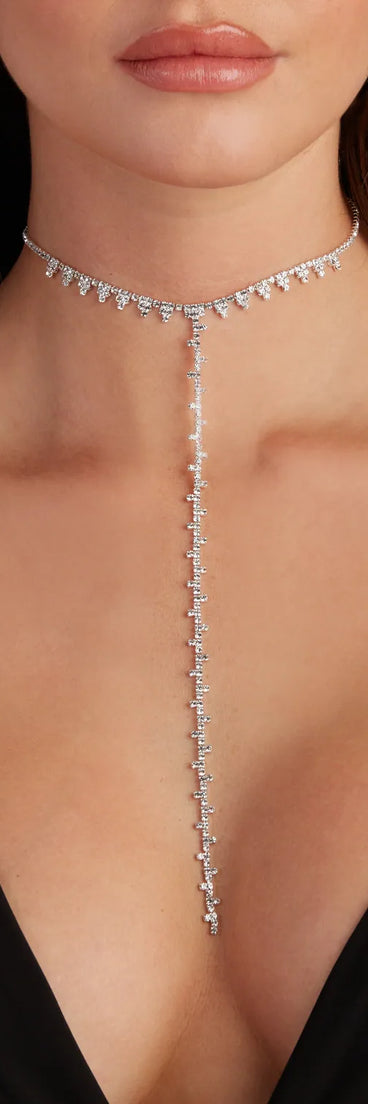 Dainty Princess Cut Rhinestone Lariat Necklace