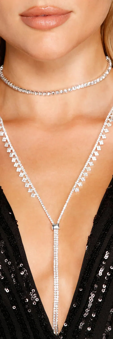 So Glam Rhinestone Layered Lariat Necklace