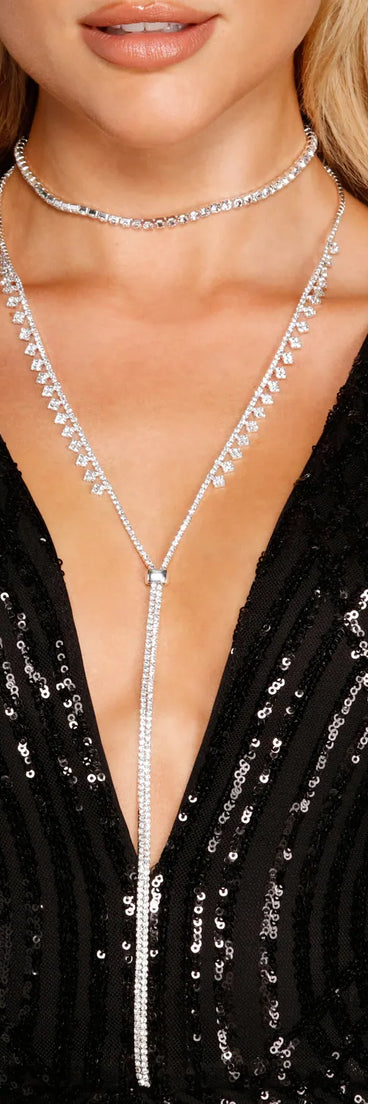 So Glam Rhinestone Layered Lariat Necklace