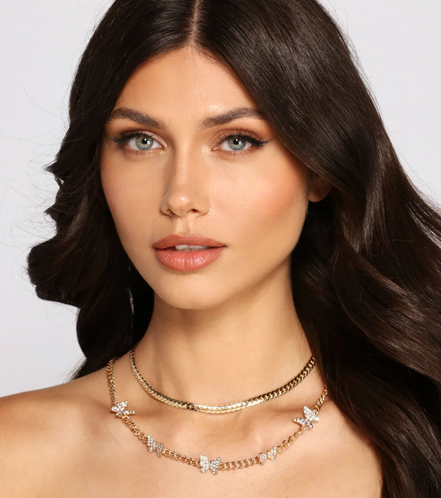 So Chic Two Row Butterfly Chain Choker