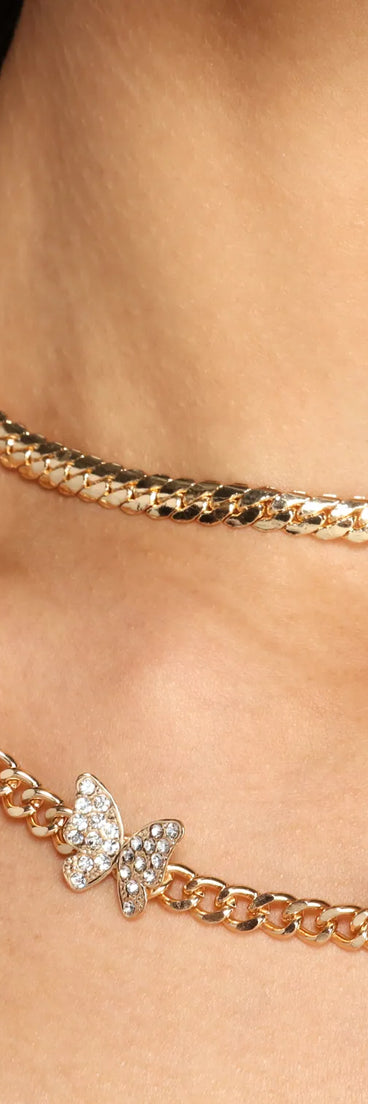 So Chic Two Row Butterfly Chain Choker