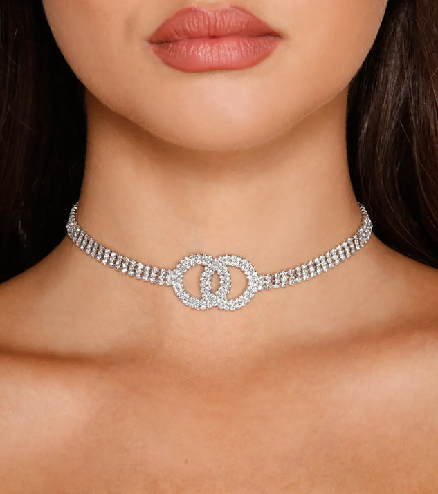 Double Mini O-Ring Rhinestone Choker