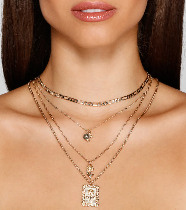 Sweet Rose Four Row Charm Necklace