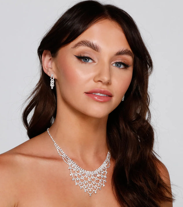 Stunning Sparkle Rhinestone Collar Necklace Earrings Set Windsor