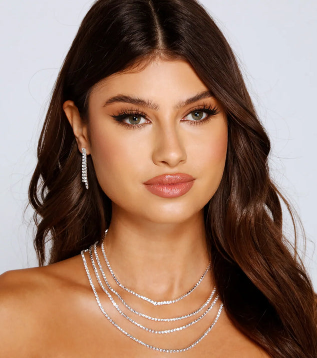 Wrap Me In Luxe Rhinestone Necklace And Duster Earrings Set