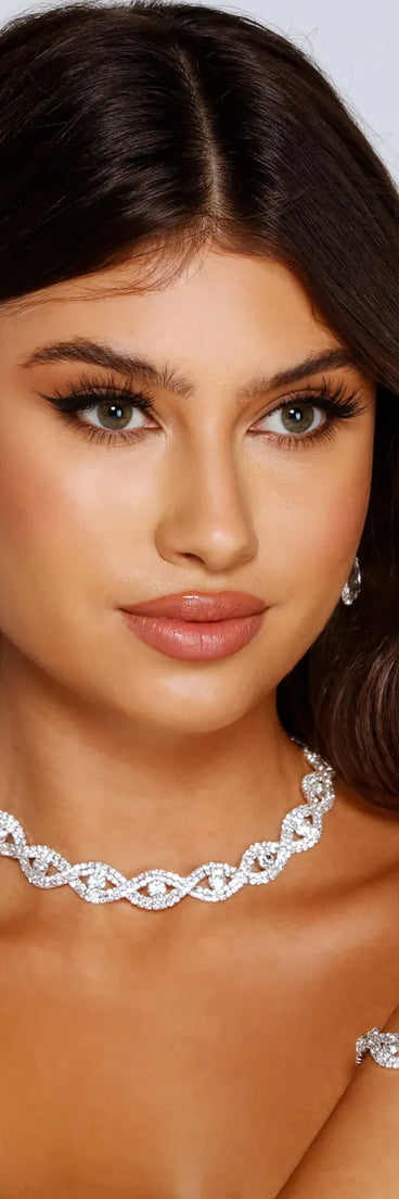 Twist Of Glamour Rhinestone Collar, Duster Earrings, And Bracelet Set