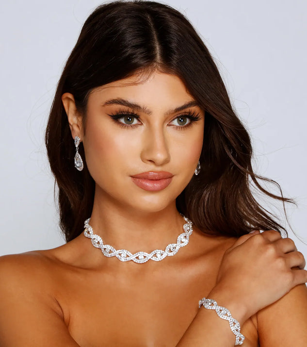 Twist Of Glamour Rhinestone Collar, Duster Earrings, And Bracelet Set