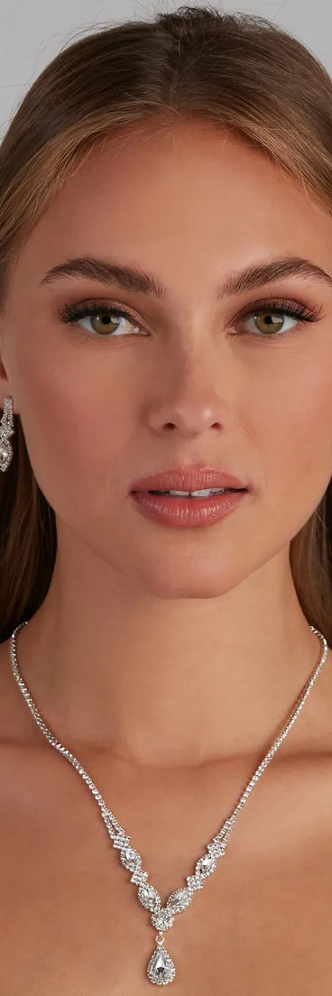 Statement Rhinestone Teardrop Necklace Set